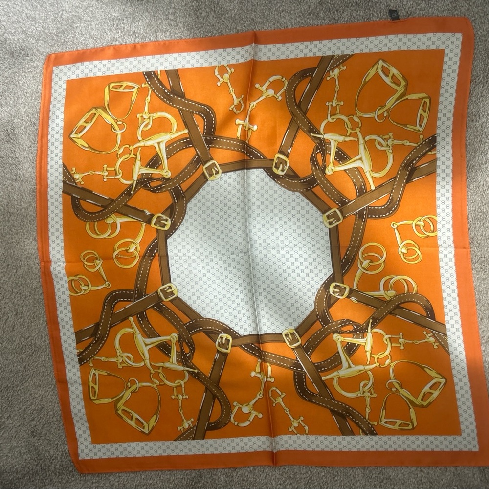 Orange and Gold Equestrian Print Scarf
